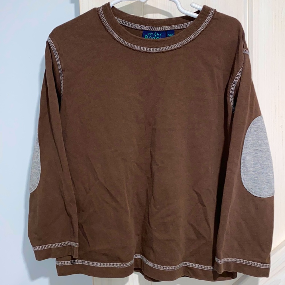 Boys Mini Boden Brown Long Sleeve Shirt